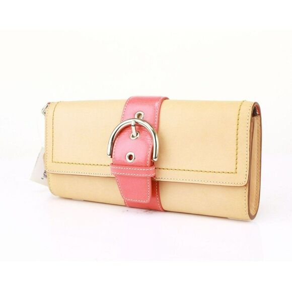 NEW Coach Italian Leather Buckle Oversize Clutch Flap Vachetta Pink $295+ - Picture 3 of 8